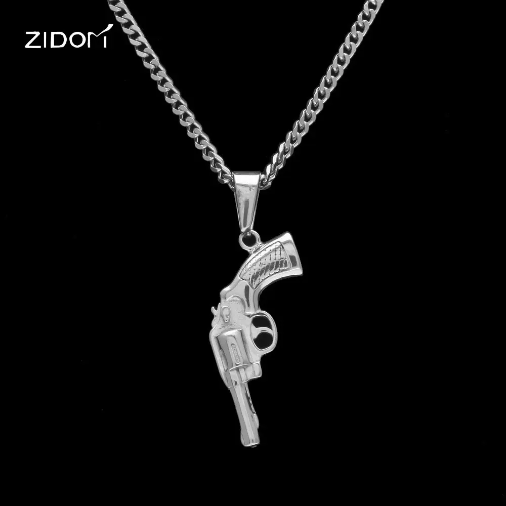 Silver color Stainless Steel Creative Gun shape pendant Men necklace