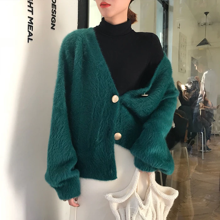 casaco de manga longa cozy malha cardigan quente outerwear solto
