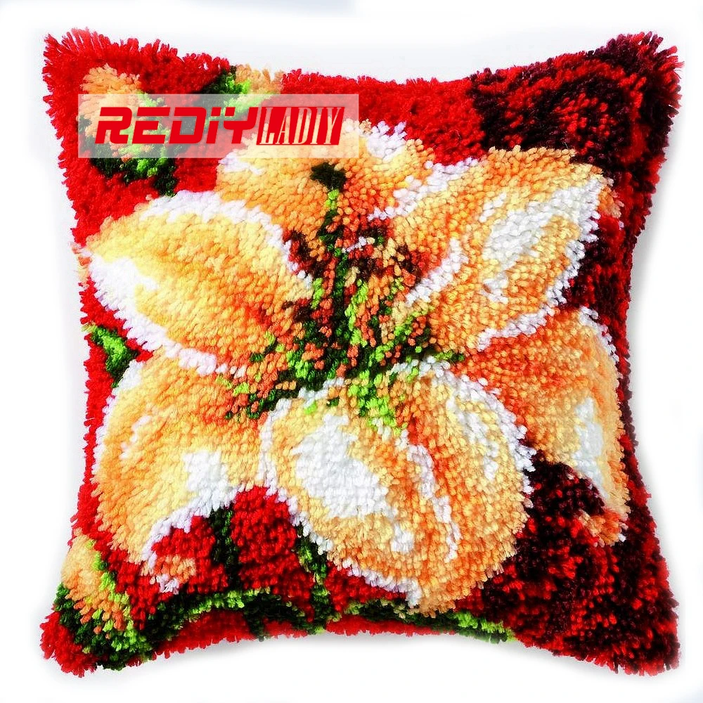 

New 3D Latch Hook Pillow Kits DIY Needlework Crocheting Kit Yarn 2015 Handmade Embroidery Pillowcase Unfinished Lily Flowers