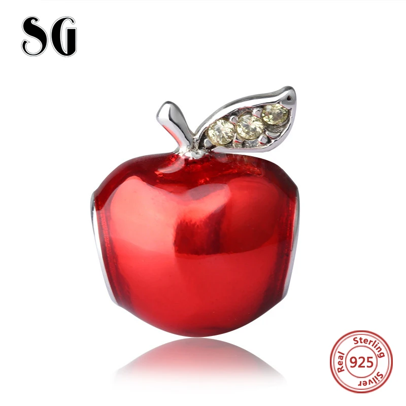 925 Sterling Silver Enameled Red Apple Charm and Pendant