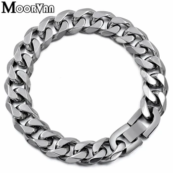 Moorvan Jewelry Men Bracelet Cuban links & chains Stainless Steel Bracelet for Bangle Male Accessory Wholesale B284