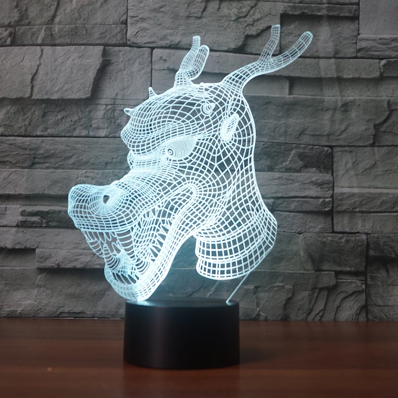

7 Color Changing LED 3D Chinese Dragon Head Table Lamp Night Lights USB Baby Sleep Lighting Atmosphere Decor Novelty Xmas Gifts