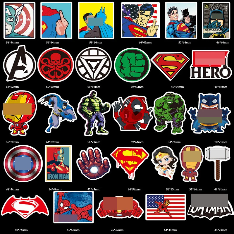 Super hero Sticker 50pcs Spiderman Captain America cool anime waterproof suitcase box laptop guitar luggage bicycle toy stickers | Игрушки и