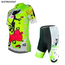 Женские Зеленые кошки велосипед набор из майки и шорт Pro девушка велосипедная одежда велосипед короткий рукав Велоспорт Топ Команда Одежда MTB Ropa Ciclismo
