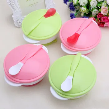 

2018 More Safe Baby Feeding Training Bowl Temperature Sensing Spoon Suction Cup Tableware Set Baby Kids Child Gifts