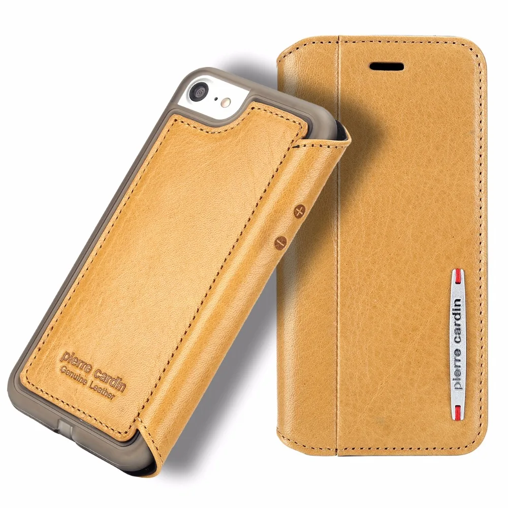 

Original Pierre Cardin Phone Cases For iPhone 7 Plus 8 Plus Luxury Slim Genuine Leather Case For iPhone 7 8 Silicone Case Cover