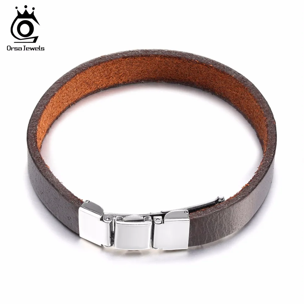 

ORSA JEWELS Wholesale 3 Color Choices Genuine Leather Men Bracelets&Bangles Casual Business Party Jewelry GTB47