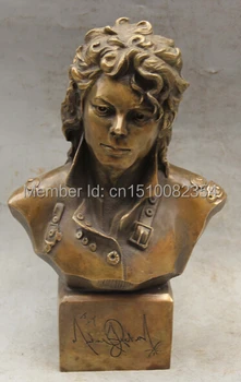 

11" Chinese Bronze USA Michael Jackson Musician Head Bust Sculpture Statue