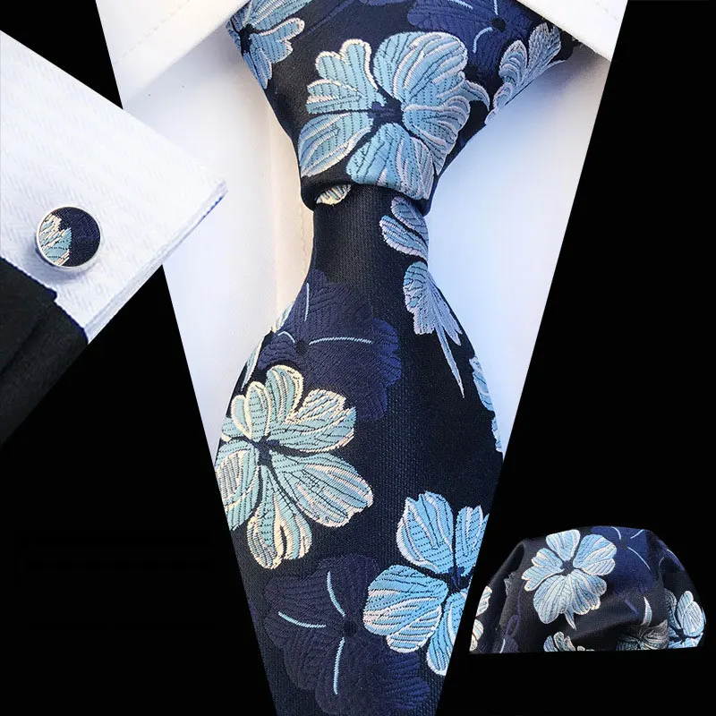 Горячее предложение! Распродажа! Мужской классический 8 см шелковый галстук(шейный галстук с карманом Квадратные запонки) Цветочный шейный платок лот для свадебной вечеринки - Цвет: TZ-276