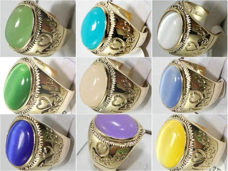 

wholesale New men's fashion 9 pieces 9 colors 18GP luxurious natural jade ring 9 # -12 # 5.29
