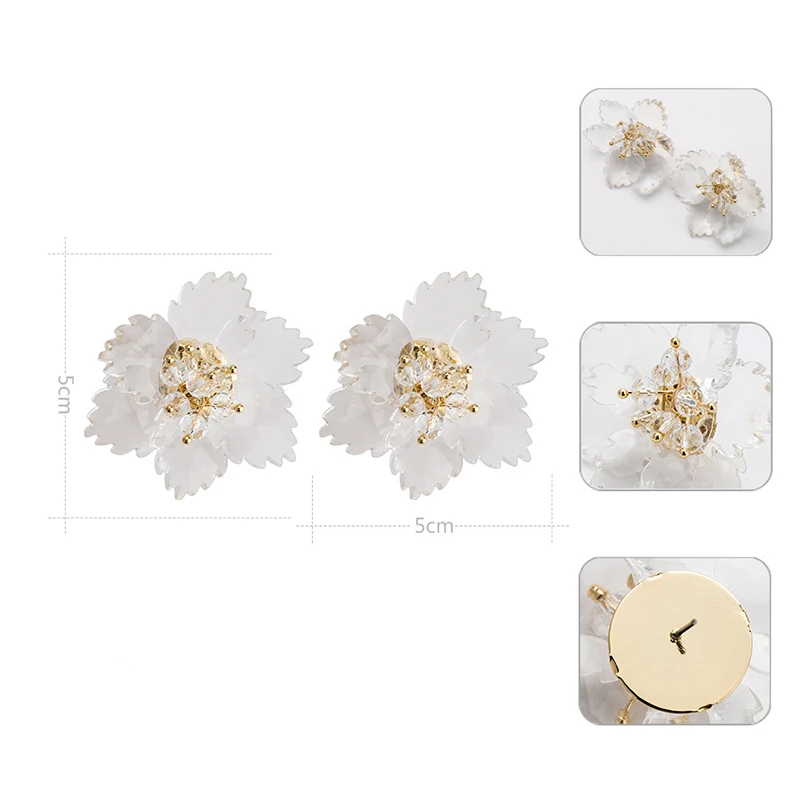 Прозрачные Лепестковые серьги-гвоздики ручной работы в виде цветка, акриловые золотые бусины, массивные белые праздничные корейские дизайнерские ювелирные изделия для женщин