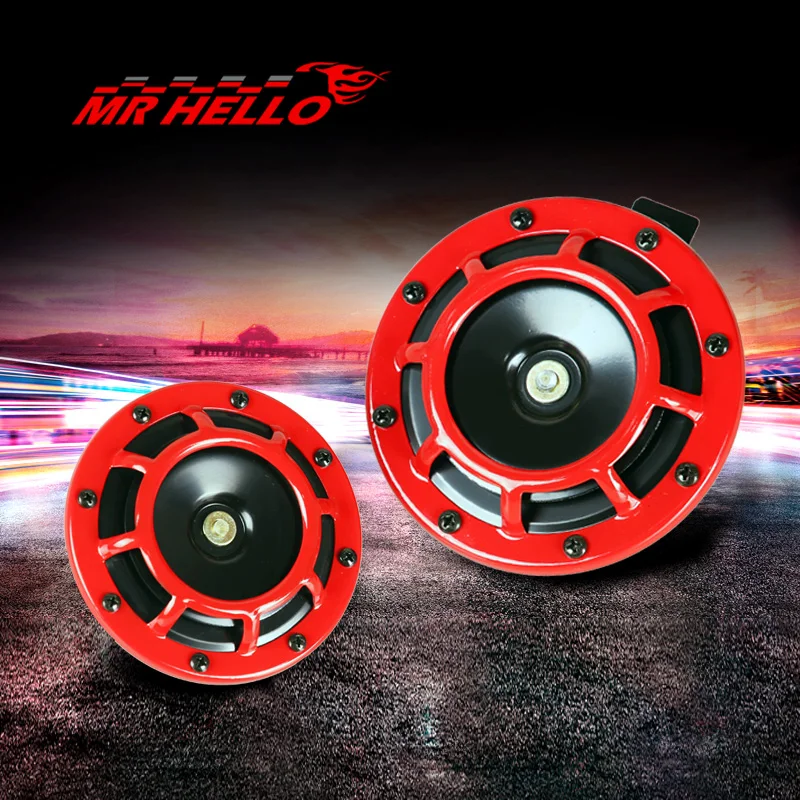 

Universal Motorcycle Horn Red Super Loud 12V 400HZ Air Horn Grille Mount Compact Electric Blast Tone Air Horn Loudspeaker Basin