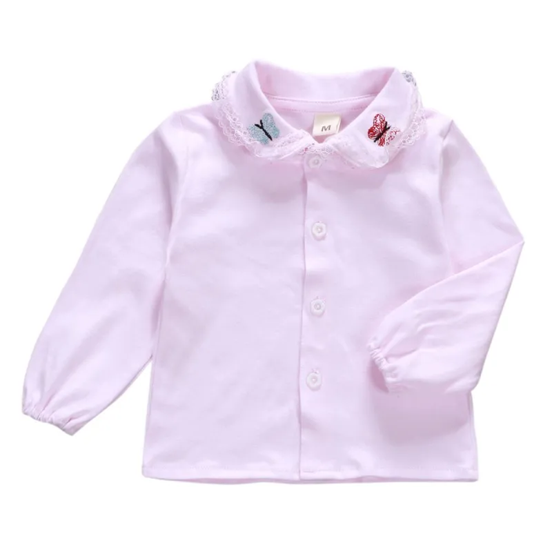 

Butterfly Embroidery Blouse100% Cotton Baby Girl Blouses Long Sleeve Lace Children's Clothing