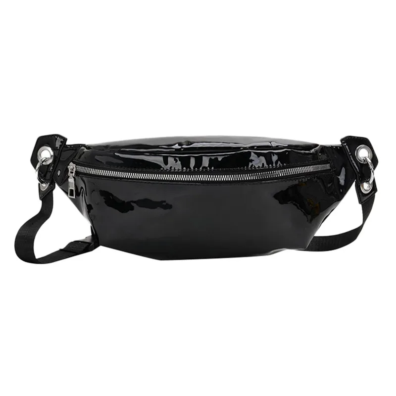 Новая мода Женская голографическая кожаная поясная сумка на молнии поясная сумка Роскошный бренд нагрудная сумка поясная сумка#40 - Цвет: Черный