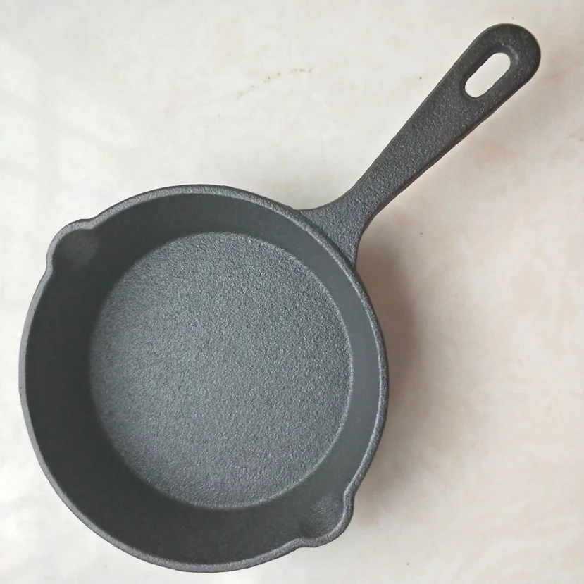 

Pre-Seasoned 14cm Cast Iron Skillet Fry Pan with Silicone Handle Nonstick Griddle Grill Cookware Black ( frypan-long handle)
