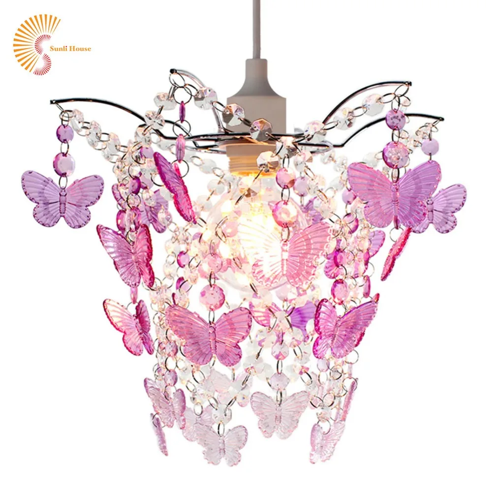 

Chandelier lights Acrylic Beads lights Chrome Sliver Lamp Pink Purple Butterfly Lamp E27 Wedding Lighting Home Decoration