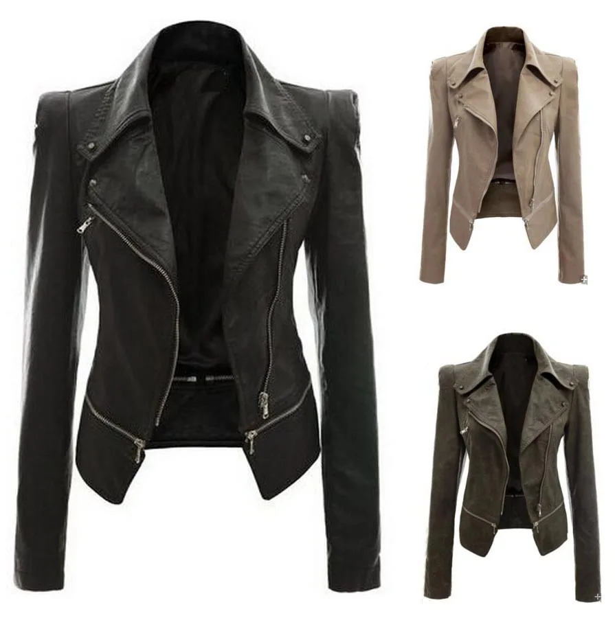 2018 Autumn Women Faux Leather Jacket Coat Gothic Black