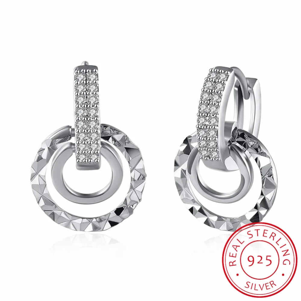 

LEKANI 925 Sterling Silver Punk Rock Styles double circle Small Hoop Earrings for Women Wedding Party Fine Jewelry