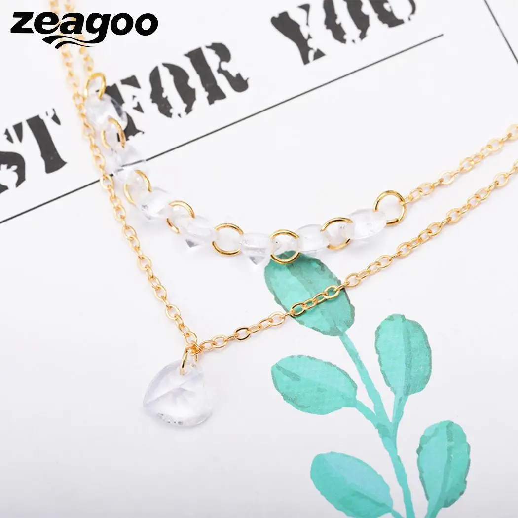 Zeagoo имитирует Кристалл Циркон двухслойный браслет цепочка сердце для женщин
