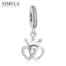 AIMELA Coronado Corazones Colgante Charm Fit Pandora Pulseras DIY 925 de Plata Entrelazados Corazón de Los Granos Para Hacer La Joyería