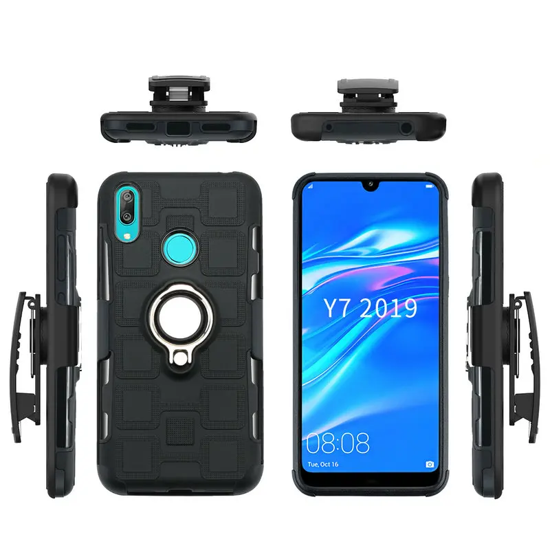 Металлическое кольцо автомобильная подставка для Huawei Y7 2019 чехол с зажимом ремня