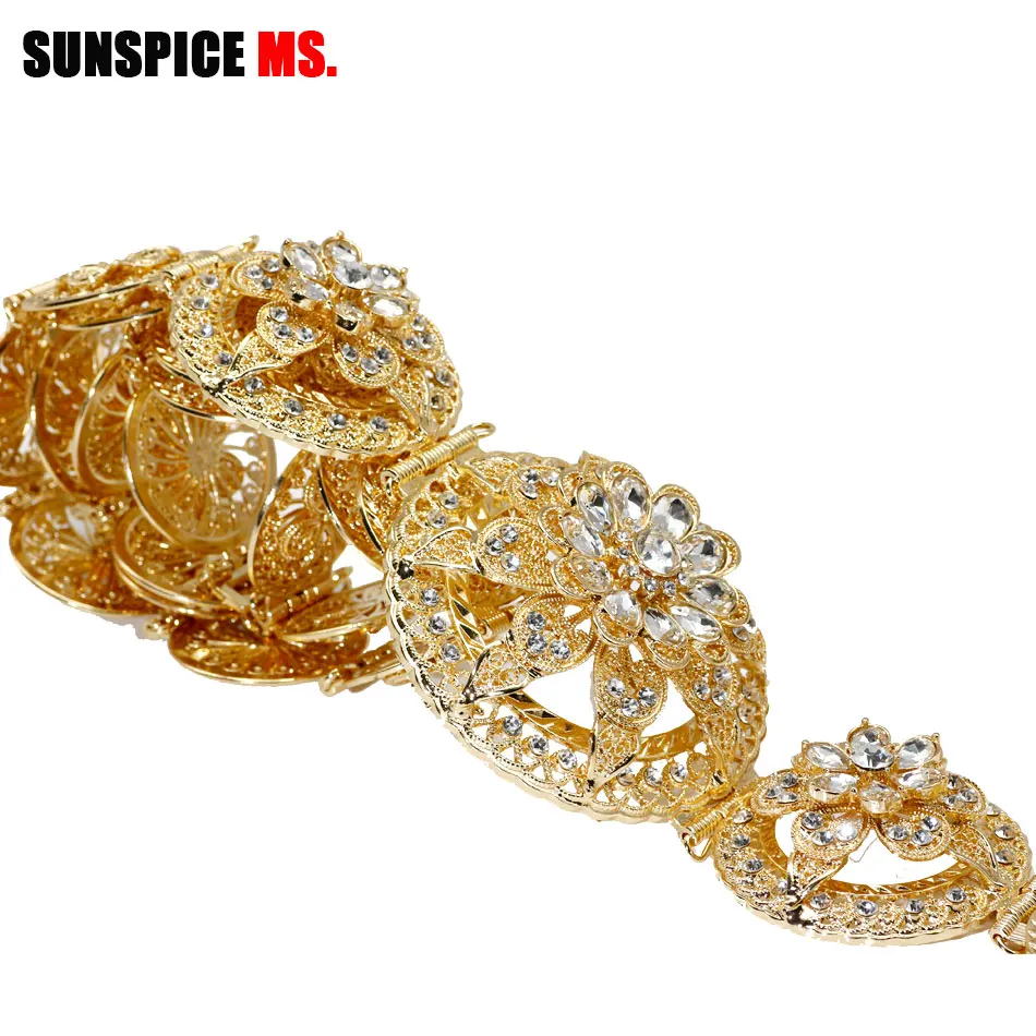 SUNSPICE-MS женский цветочный металлический Свадебный ремень для платья Ювелирные изделия золотого и серебряного цвета Ctystal поясная цепь круговая Пряжка из сплава