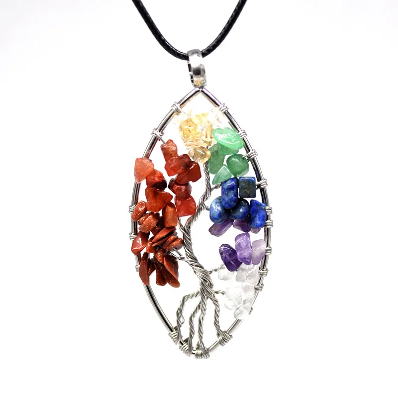 

New 7 Chakra Tree of Life Pendant Necklace Crystal Natural Stone Necklace Quartz Stones Pendants for Women Men Gift Jewelry