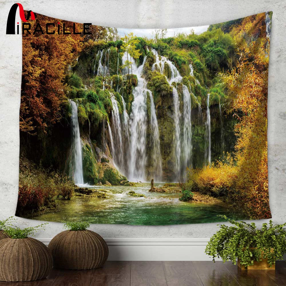 

Miracille Waterfall Mountain Scenery Printing Wall Hippie Tapestry Polyester Fabric Home Wall Decoration 130x150/150x200cm