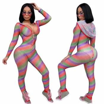 

2018 Summer Rompers Women Jumpsuit Sexy Deep V Neck Women Playsuit Mesh Patchwork Bodycon Summer Jumpsuit Backless