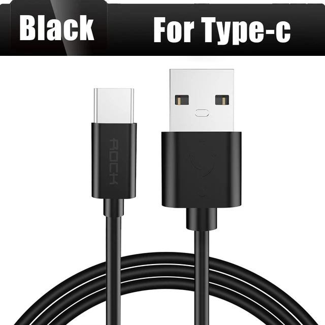 Дата-кабель USB type c, ROCK 2.4A Быстрая зарядка USB C кабель для samsung s9 s8 usb-c type-c зарядное устройство для Xiaomi mi8 mi6 телефонный шнур - Цвет: Black