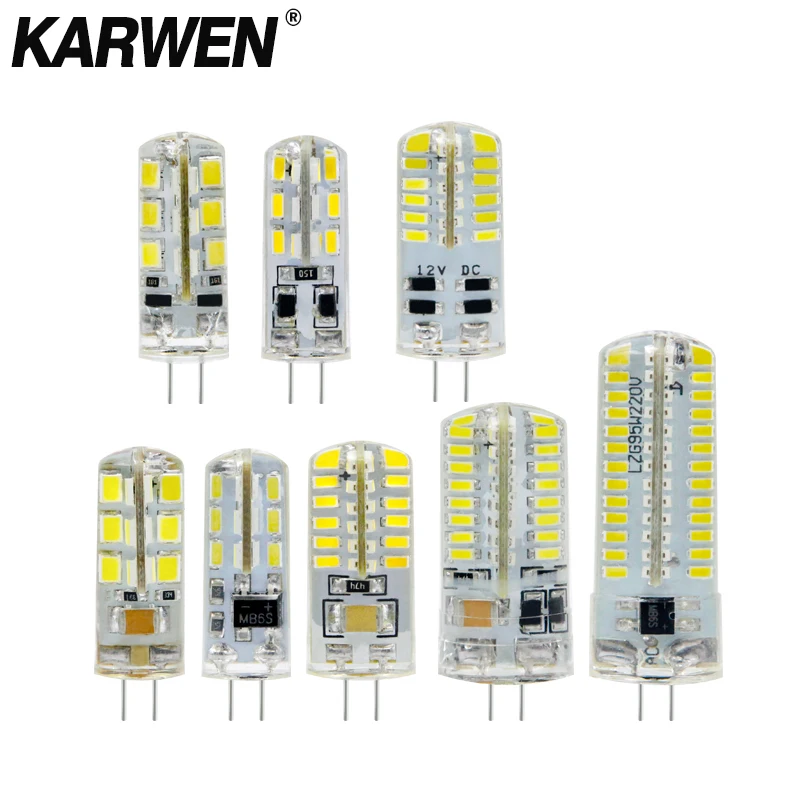 KARWEN лампада светодио дный G4 лампы 220 V 3 W 4 W DC 12 V G4 светодио дный лампы SMD3014 2835 24 48 64 104L заменить 10 w 30 w галогенная лампа 360 Угол луча