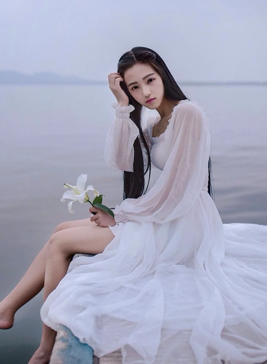 Girls Fairy Chiffon Maxi Dress Womens White Dresses Long Lantern Sleeve Fantasy Princess Elegant High Quality Floor Length Dress (3)