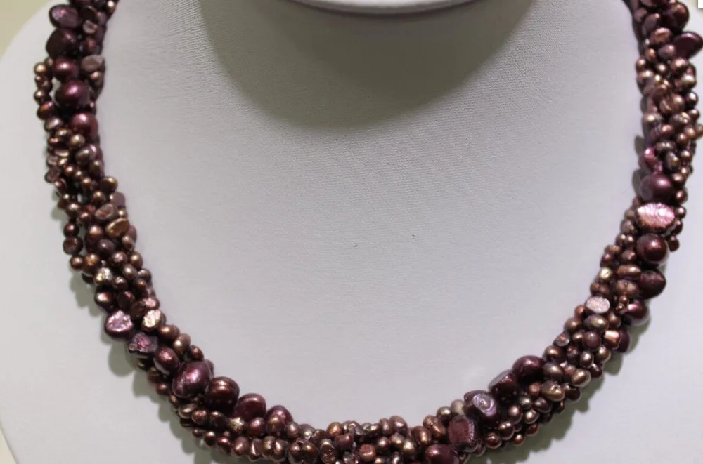 

huij 004857 5 strands twist Purple 4-8mm freshwater pearl necklace Style Necklace