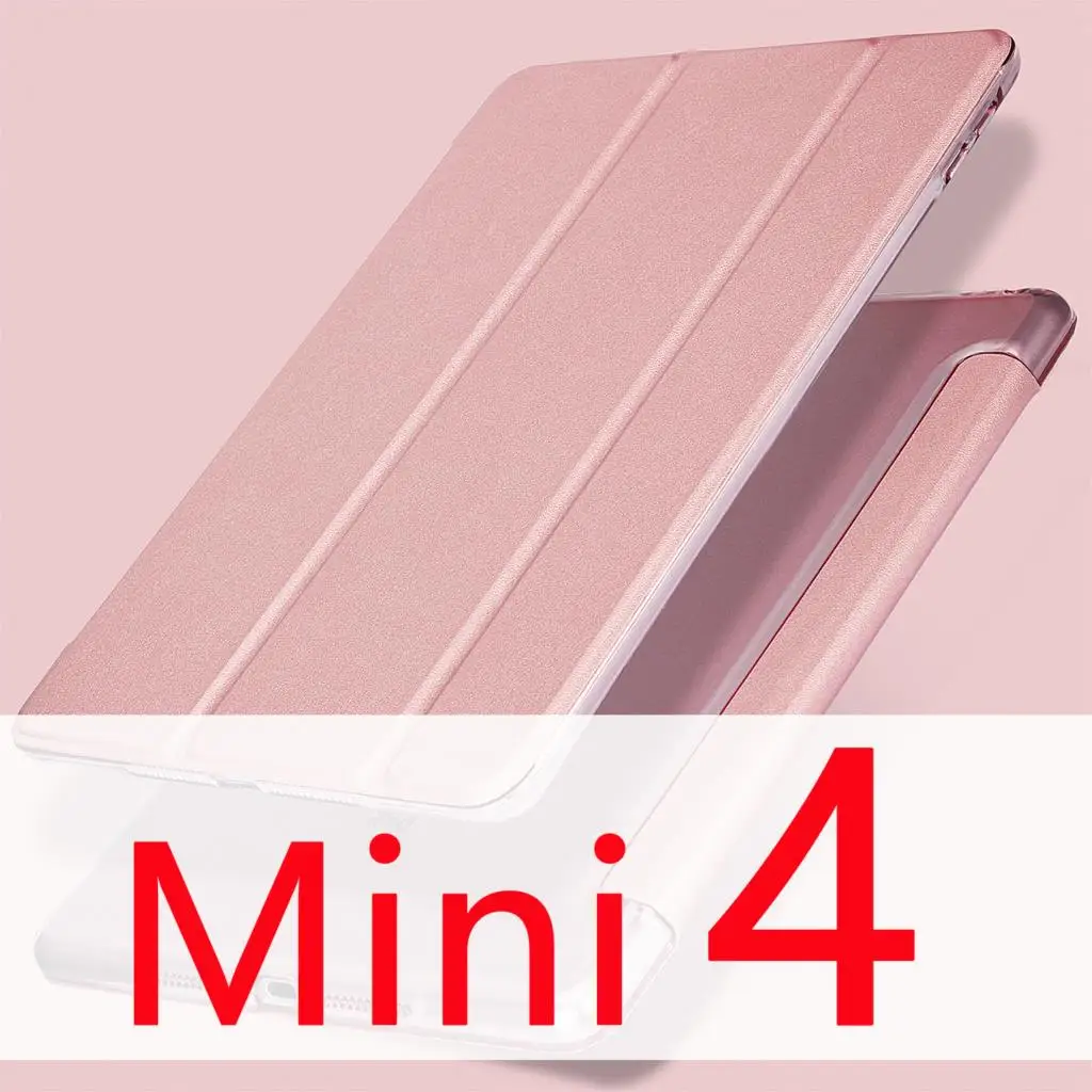 Для Apple iPad Mini 4 3 2 1 чехол, GOOJODOQ тонкий из искусственной кожи полупрозрачный ПК Жесткий Чехол для iPad Mini 4 чехол Авто Режим сна - Цвет: Rose gold 4