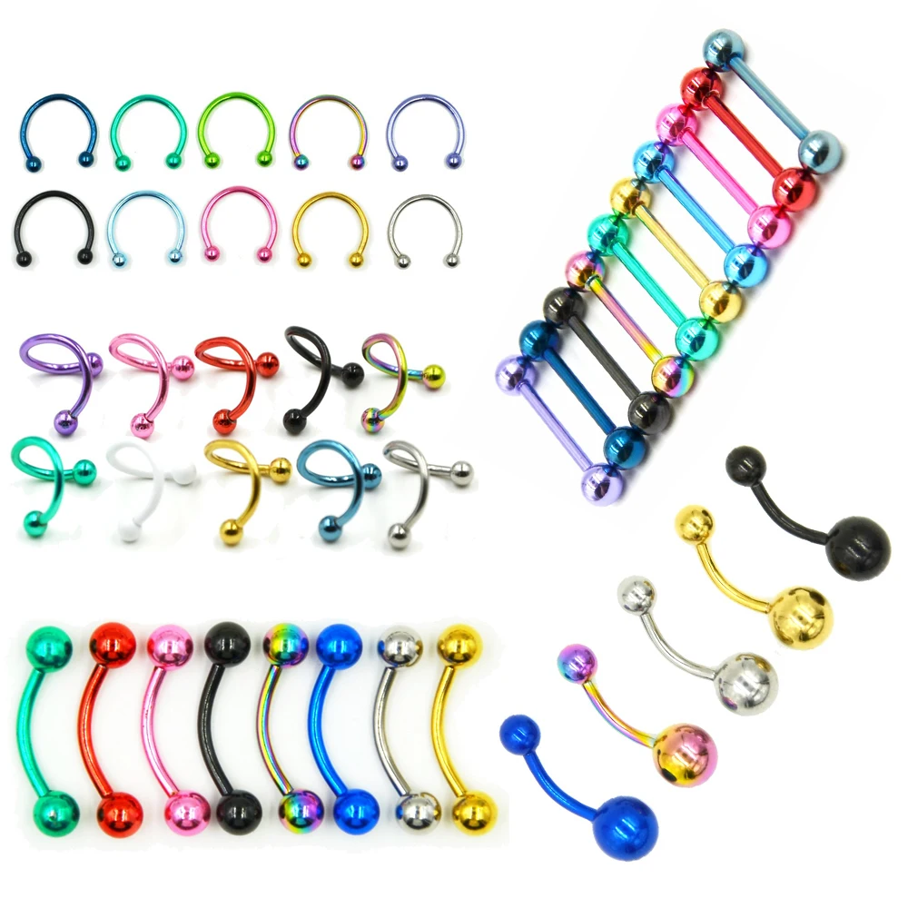 

Showlove-1 Set Anodized Navel Belly Tongue Barbell Captive Bead Twist Rings Piercing Eyebrow Bar Body Jewelry