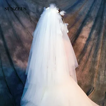 

Handmade Flower Feathers Gorgeous Bridal Veils Short Multi-Layer Vintage Wedding Accessories voile a fleur SBV17