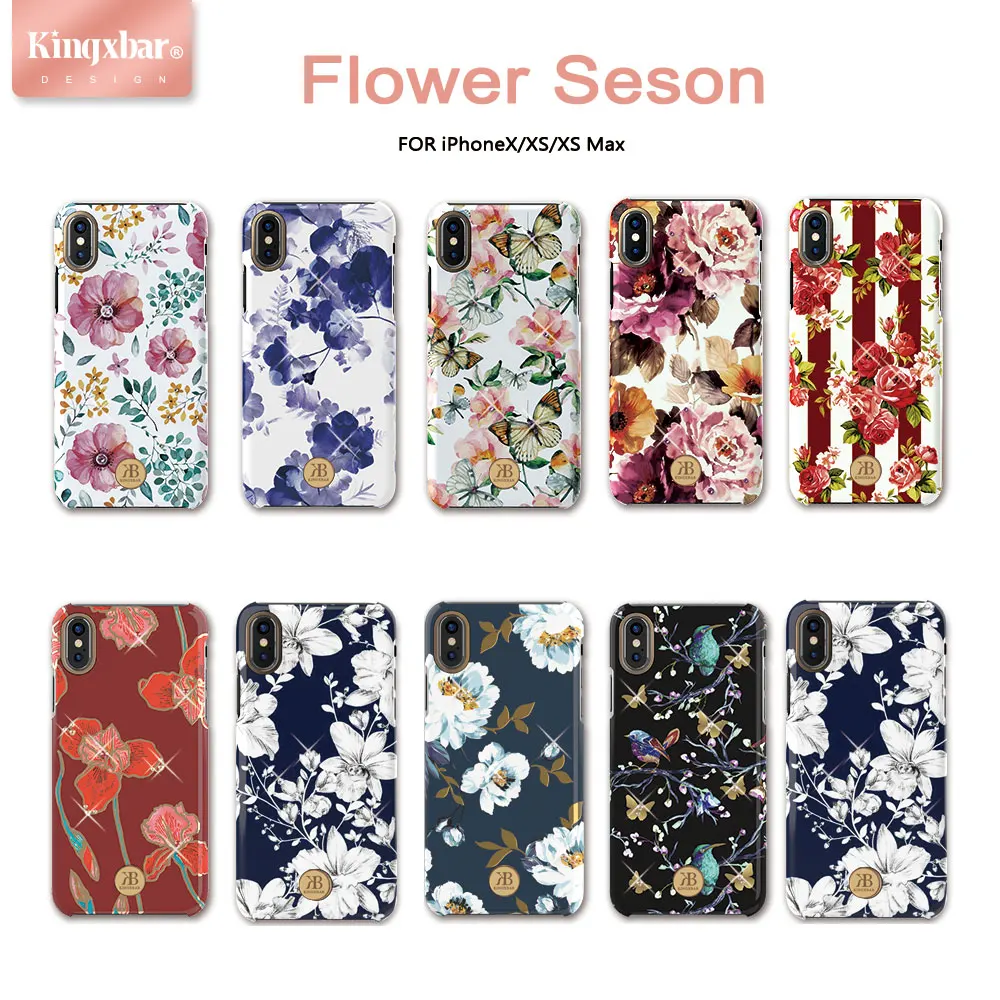 

KINGXBAR Bling Flower Crystal Case For iPhone XS XS Max X 10 Luxury Diamond Hard Back Phone Cover Coque For Women Shockproof