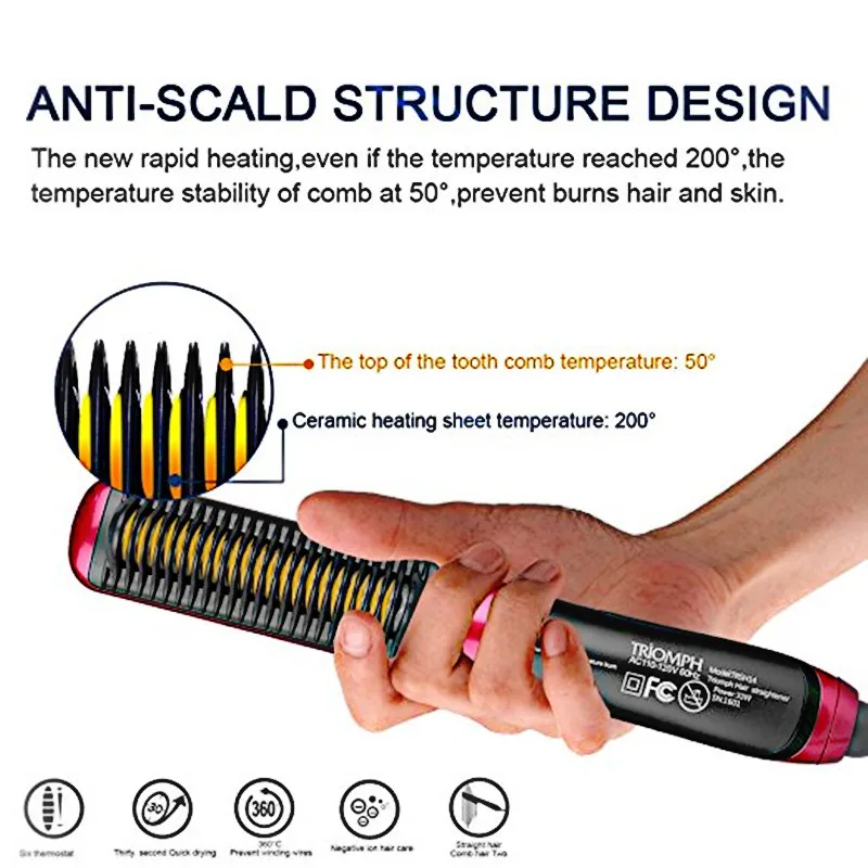 Для волос выпрямитель Прочный Электрический Расческа для прямых волос Кисть ЖК-дисплей с подогревом керамический утюжок для волос кисть