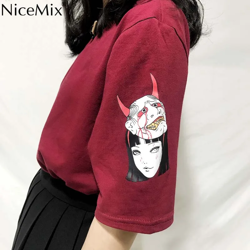 Kaufen NiceMix 2019 Sommer Baumwolle T Shirt Frauen Harajuku Tumblr Tops T shirt Druck Cartoon Weiblichen V ausschnitt Lose Kurzarm Top Femme