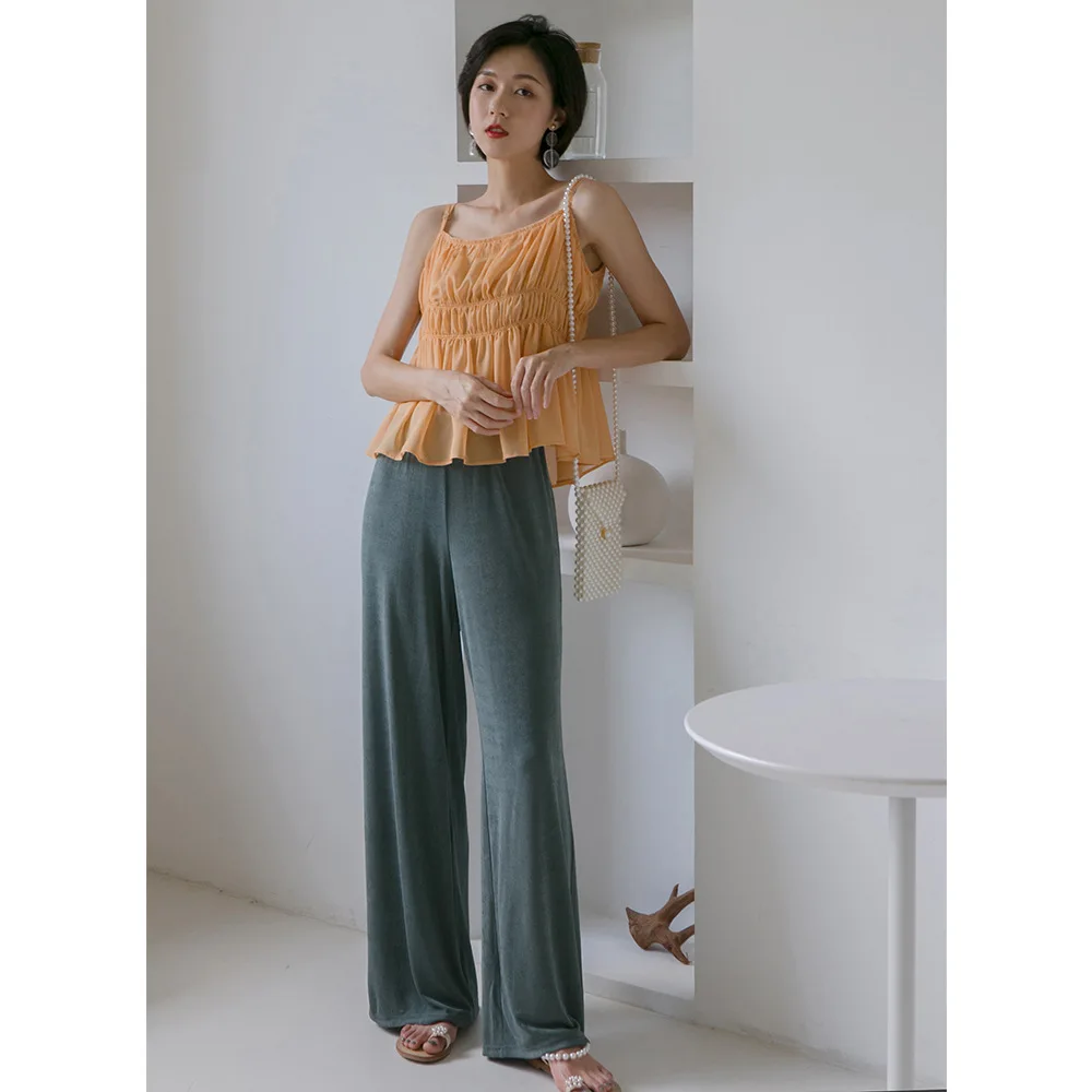 

women pants solid loose trousers summer glossy long pants