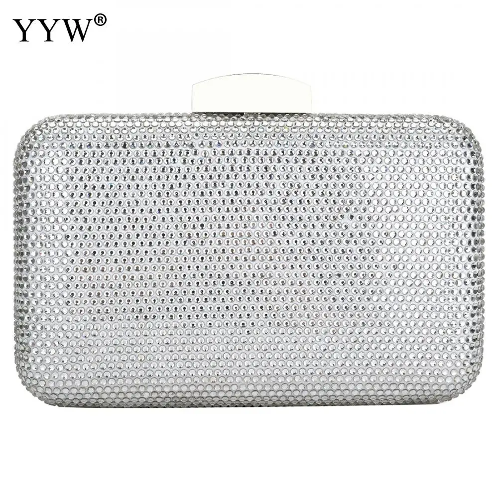 Hard-Surface Resin Rhinestones Clutches Designer Crossbody Bags For Women Fashion High Quality Ladies Clutch Purse Wallets - Цвет: silver