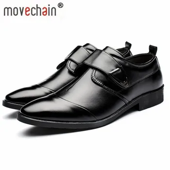 

movechain Men's Leather Dress Derby Shoes Man Slip-On Buckle Office Business Oxfords Mens Wedding Party Flats Sizes EU 38-48