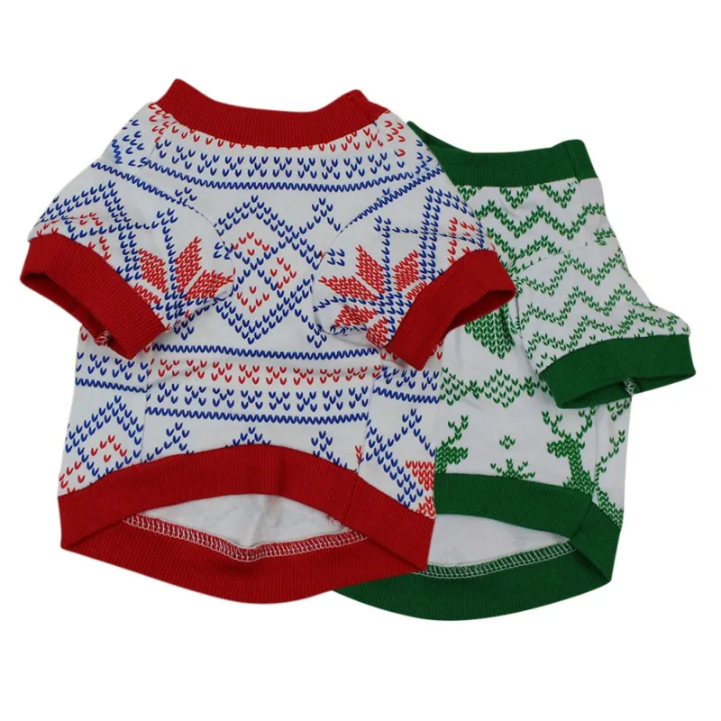 Хлопковая Новогодняя одежда с короткими рукавами и круглым вырезом для домашних животных, с изображением снежинок, сердца, чихуахуа, XS-L