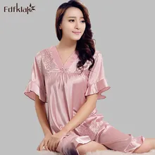 Пижама Femme Сексуальная С v-образным вырезом Шелковая пижама женская с коротким рукавом Элегантная Женская одежда для сна комплект Домашняя одежда Pijamas Mujer 5 цветов E0933