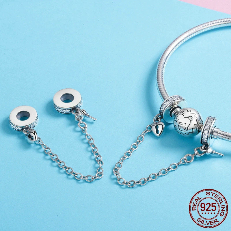 

Hot Sale 100% 925 Sterling Silver The Key to Heart Silicon Safety Chain Charm Fit Wostu Original Beads Bracelet Jewelry CQC606