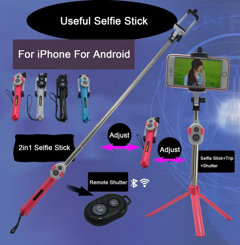 Ручной штатив 2в1, выдвижной монопод для селфи, держатель для телефонов, Bluetooth, пульт дистанционного спуска затвора для iPhone 6, 5S, samsung Galaxy S6, S5