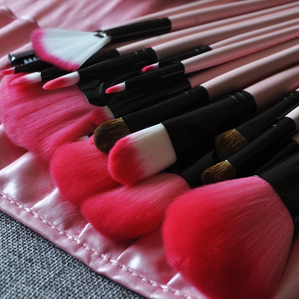 22pcs Nylon Gradient Pink Horsehair Makeup Brushes Professional Cosmetic Make Up Brush Set With Pink PU