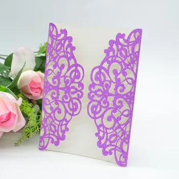 

Wholesale Violet glitter MR049 laser cut lace invitations card for wedding