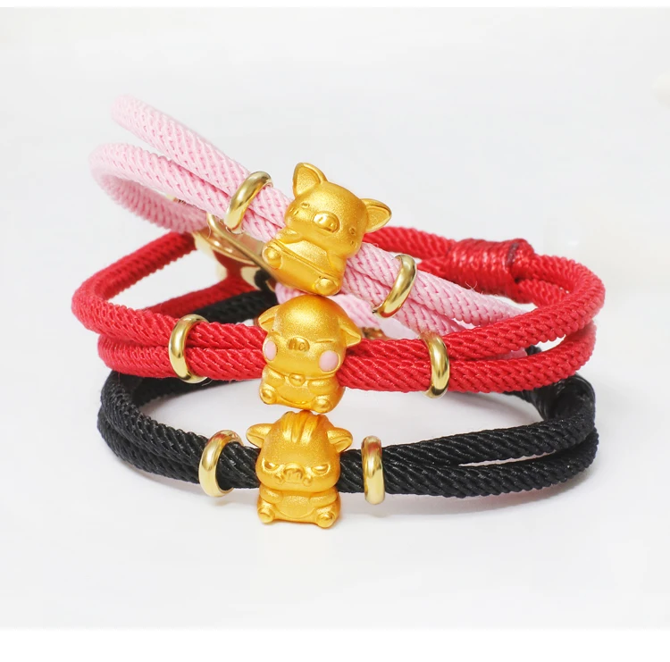 

3D hard gold gold 999 pig transport beads Zodiac life-year road Lutong gold bracelet men and women