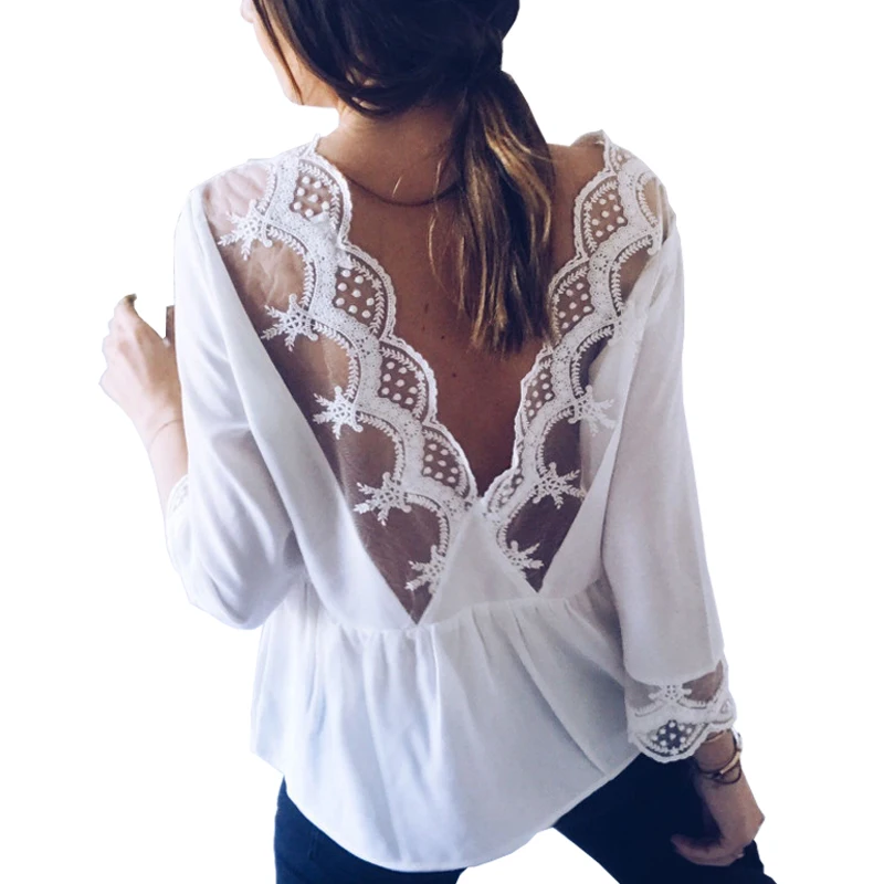 Spring Autumn Summer Clothes White Lace Tshirt Women Long Sleeve Tops
